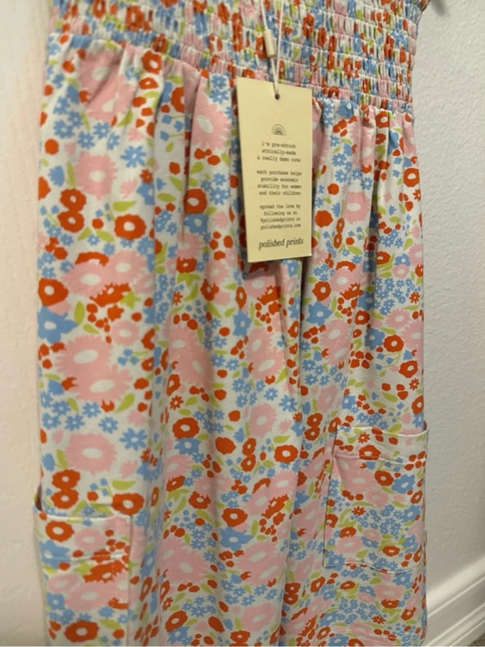 Girls' Floral Tie-Shoulder Summer Dress - Pink Orange Blue